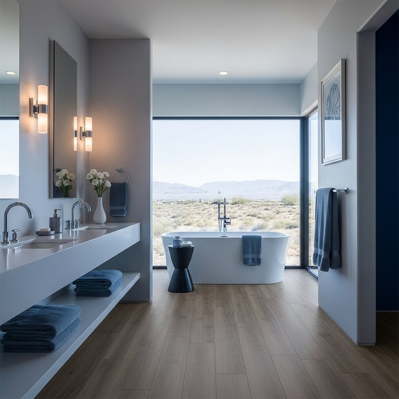 Chic bathroom in a home with waterproof LVP and spa-style decor in Lake Las Vegas, NV